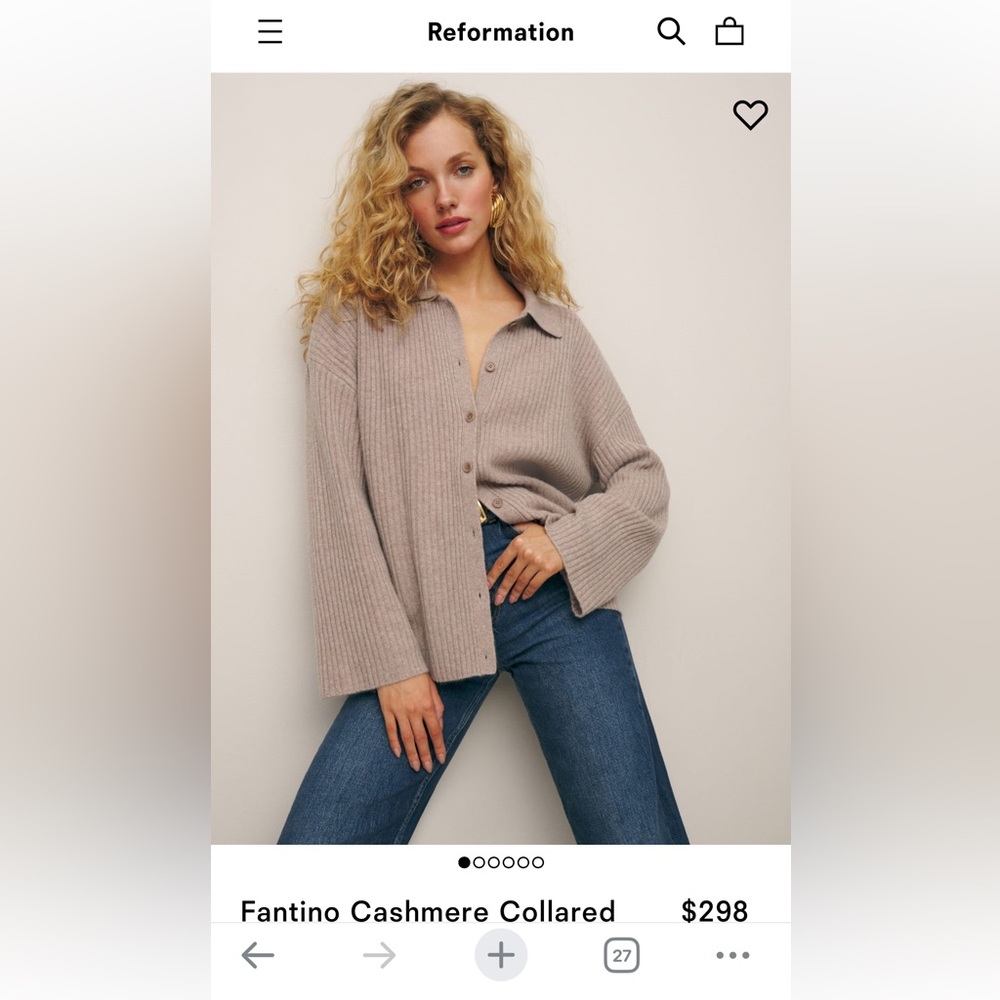 Reformation Beige Cashmere Collared Cardigan